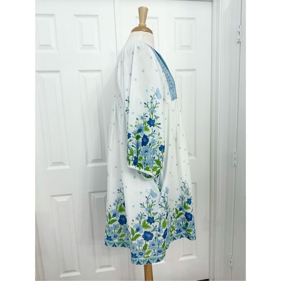 Islapayal Malaga Mini Peony Blue Floral Embroidered Capri Midi Dress Size Large - Picture 5 of 8